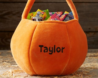 Embroidered Orange Plush Halloween Treat Bag, Trick or Treat Bag, Halloween Bags, Easter Basket, Kids Bag, Candy Basket, Custom Halloween