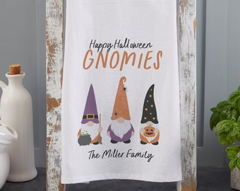 Halloween Gnome Personalized Flour Sack Towel, Personalized Kitchen, Fall Decor Gifts, Halloween Gnome Decor, Fall Kitchen Decor