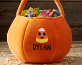 Candy Corn Embroidered Orange Plush Halloween Treat Bag, Trick or Treat Bag, Halloween Bags, Easter Basket, Candy Basket