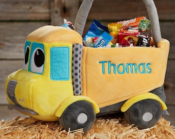 Construction Truck Embroidered Plush Halloween Treat Bag, Custom Treat Bags, Kids Halloween, Personalized Halloween Bags, Custom Halloween