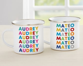 Vibrant Name Personalized Kids Enamel Mug, Personalized Kitchenware, Personalized Gift for Kids