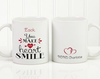 You Make My Heart Smile Personalized Coffee Mug, Gifts for Her, Valentine's Day Gifts, Personalized Romantic Gifts
