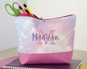 Playful Name Embroidered Tie Dye Pencil Bag, Personalized School Supplies, Back To School Supplies, Personalized Pencil Case, Gifts for Kids