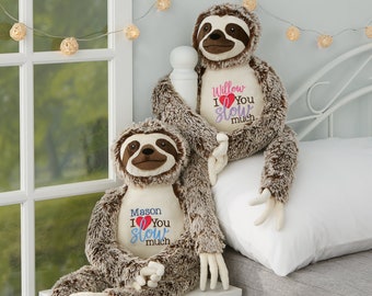I Love You Slow Much Personalized Long Legged Sloth Stuffed Animal, Valentine's Day Gifts, Gifts for Her, Gifts for Kids