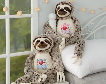 I Love You Slow Much Personalized Long Legged Sloth Stuffed Animal, Valentine's Day Gifts, Gifts for Her, Gifts for Kids