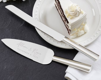 Elegant Couple Engraved Wedding Cake Knife & Server Set, Wedding Accessories, Personalized Wedding Cake Server, Wedding Cake Cutting Set