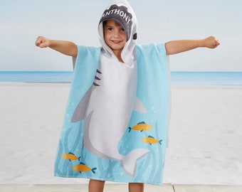 Shark Sea Adult Teen's Blue Hooded Poncho Towel Spa Surf Swim Pool Beach Gift 