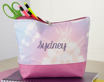 Tie Dye Embroidered Pencil Case, Personalized School Supplies, Back To School Supplies, Personalized Pencil Case, Gifts for Kids