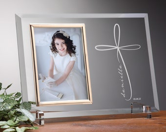 Holy Name Personalized First Communion Glass Frame, Engraved Picture Frame, First Communion Gift, Religious Gift