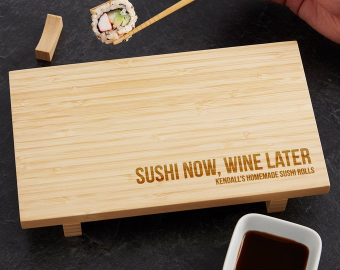 Expressions Personalized Bamboo Sushi Board Set, Gifts for Couples, Engraved Serving Board, Gifts for Her