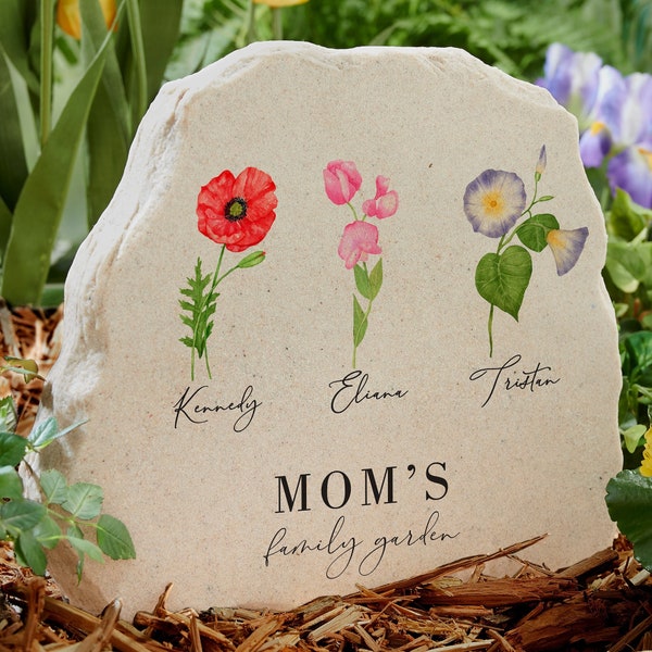 Birth Month Flower Personalized Standing Garden Stone, Birth Flower Garden Stone, Outdoor Decor, Garden Decoration, Gifts for Her, Garden