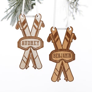 Skis Personalized Wood Ornament, Christmas Gifts, Custom Ornament, Personalized Ornaments, Christmas Decor, Christmas Decor