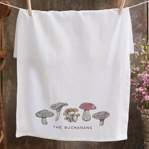 Cottagecore Mushrooms Personalized Tea Towel, Personalized Kitchen Gifts, Custom Dish Towel, Personalized Decor, Mushroom Decor