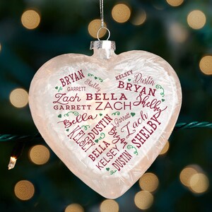 Close To Her Heart Personalized Lightable Frosted Glass Heart Ornament , Family Christmas Gifts, Custom Christmas Ornaments, Christmas Decor