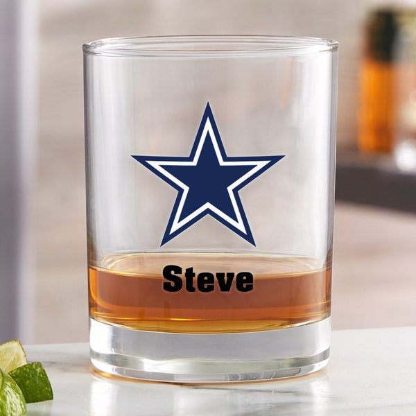 NFL Dallas Cowboys Printed Whiskey Glass, Gifts for Him, Football Fans, Father's Day Gifts, Custom Drinkware, Personalized Gifts for Dad