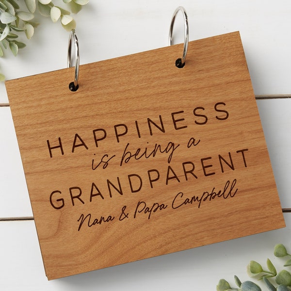 Happiness is Being a Grandparent Personalized Wood Photo Album, Gifts for Grandparents, Grandparents Custom Album