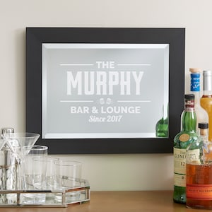 The Bar Engraved Framed Wall Mirror, Bar Mirror, Bar Decor, Engraved Bar Mirror, Home Bar Mirror, Personalized Mirror, Bar Sign, Home Decor