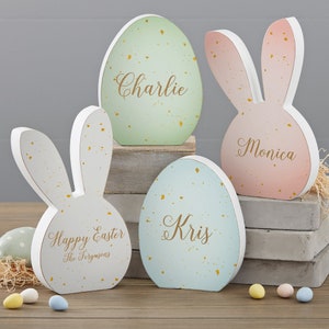 Speckled Personalized Wooden Easter Egg & Bunny Shelf Decorations, Personalized Easter Gift, Easter Home Decor, Easter Decor, Easter Eggs