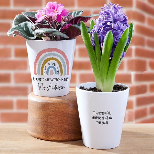 Boho Rainbow Teacher Personalized Mini Flower Pot, Teacher Gifts, Teacher Appreciation, School Gifts, Gardening Gift, Custom Flower Pot