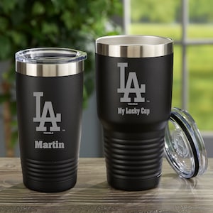 MLB Los Angeles Dodgers Personalized Black Stainless Steel Tumbler, Gifts for Him, Baseball Gift, Father&#39;s Day Gifts, Gifts for Dad