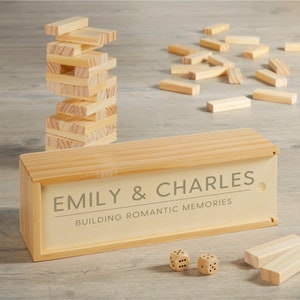 Romantic Memories Personalized Jumbling Tower, Personalized Wedding Gifts, Wedding Decor, Wedding Guest Book, Wedding Games, Party Games image 1