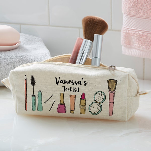 Makeup Brushes Personalized Canvas Cosmetic Case, Gifts for Her, Bridesmaid Gifts, Mother's Day Gifts