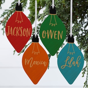 Merry Name Personalized Wood Christmas Bulb Ornament, Personalized Christmas Ornaments, Name Ornaments, Custom Ornament, Christmas Decor