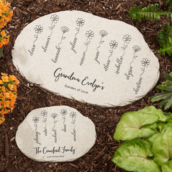 Garden Of Love Personalized Round Garden Stone, Mother's Day Gifts, Personalized Gifts for Her, Gifts for Grandma, Outdoor Home Decor