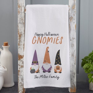 Halloween Gnome Personalized Flour Sack Towel, Personalized Kitchen, Fall Decor Gifts, Halloween Gnome Decor, Fall Kitchen Decor