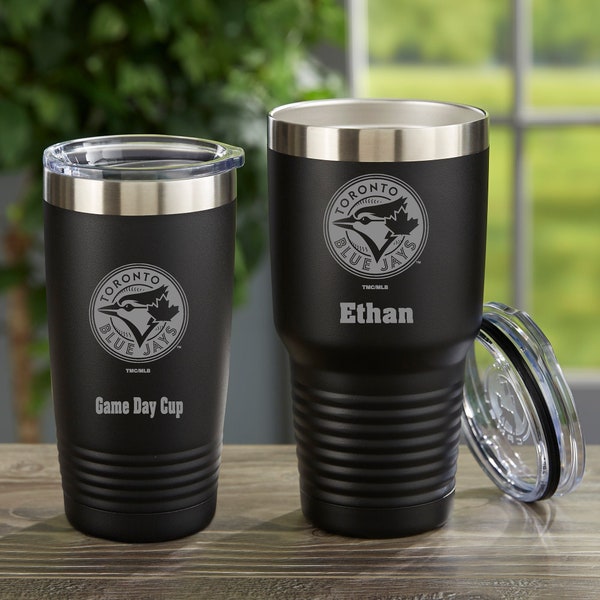 MLB Toronto Blue Jays Personalized Black Stainless Steel Tumbler, Gifts for Him, Baseball Gift, Father's Day Gifts, Gifts for Dad