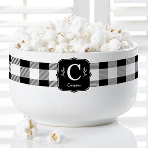 Black & White Buffalo Check Personalized 14 oz. Popcorn Bowl, Gifts for Couples, Housewarming Gifts, Movie Night, Couples Gift