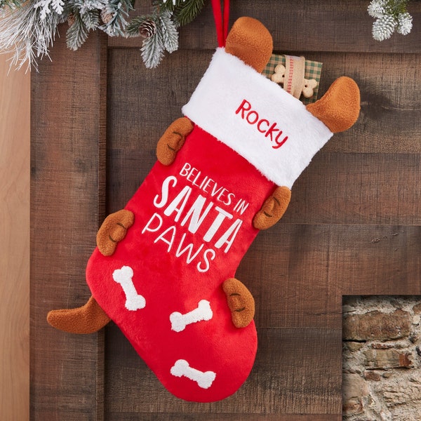 Santa Paws Embroidered Dog Stocking, Personalized Stockings, Christmas Decor for Home, Gifts for Pets, Christmas Decor