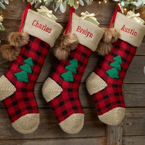 Personalized Buffalo Plaid Jumbo Knit Christmas Stockings, Custom Christmas Stocking, Personalized Holiday Stocking, Personalized Stocking