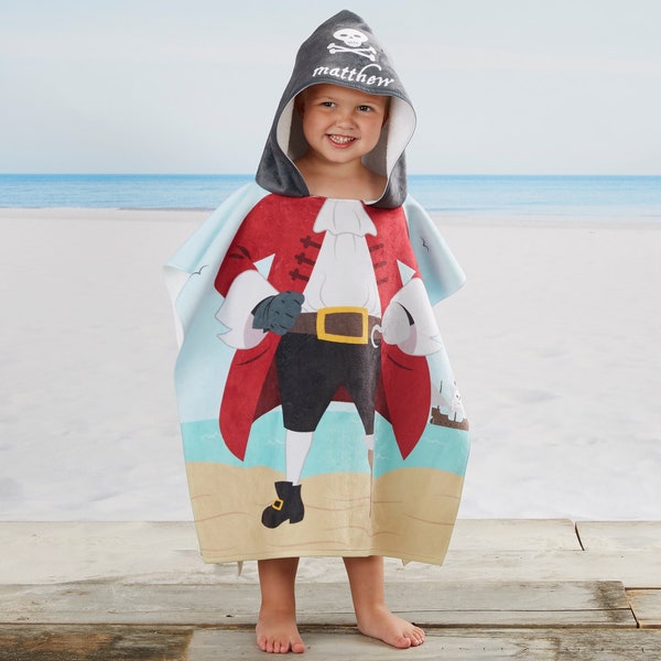 Pirate Kids Personalized Hooded Beach Towel, Gifts for Kids, Custom Kids Bath Towel, Birthday Gift, Kids Gifts, Summer