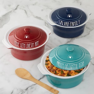 Made With Love Personalized Round Casserole With Lid, Personalized Cookware, Personalized Mother&#39;s Day Gift, Housewarming Gifts