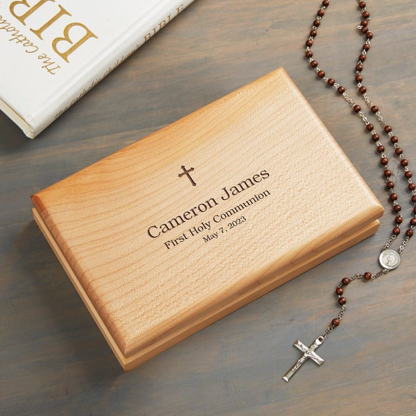 Communion Cross Personalized Valet Box, Engraved Jewelry Box, First Communion Gift, Religious Gift