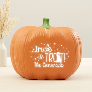 Trick or Treat Personalized Halloween Light Up Pumpkin, Pumpkin Decor, Halloween Decor, Fall Pumpkin Decorations, Light Up Decor