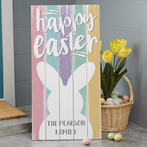 Happy Easter Personalized Standing Wood Sign, Easter Sign, Easter, Bunny, Happy Easter, Home Decor, Spring Decor, Easter Decor, Wood Sign image 1
