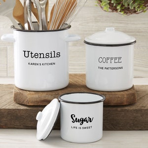 Kitchen Personalized Enamel Jar, Housewarming Gifts, Gifts for Home