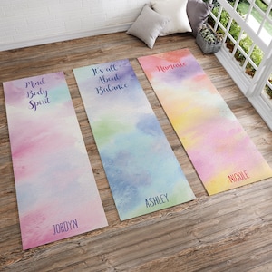 Watercolor Personalized Yoga Mat, Yoga Accessories, Gifts for Her, Yoga Gifts