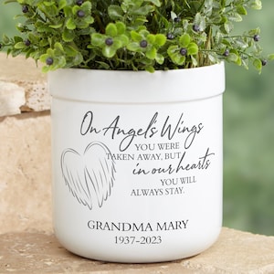 Memorial Outdoor Flower Pot, Personalized Memorial Gifts, Custom Sympathy Gift, In Loving Memory, Gift For Mom, Angel&#39;s Wings, Personalized
