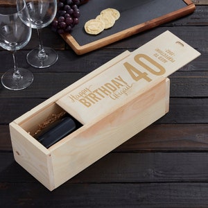 Bold Birthday Personalized Wood Wine Box, Gifts for Her, Housewarming Gifts, Wine Gift, Wine Accessories, Birthday Gift