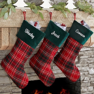 Holiday Plaid Personalized Stockings, Custom Stockings, Personalized Holiday Stocking, Embroidered Stocking, Christmas Decor, Gifts for Xmas