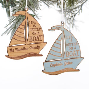 Sailboat Personalized Wood Ornament, Custom Family Ornaments, Gifts for Christmas, Custom Christmas Ornaments, Christmas Decor