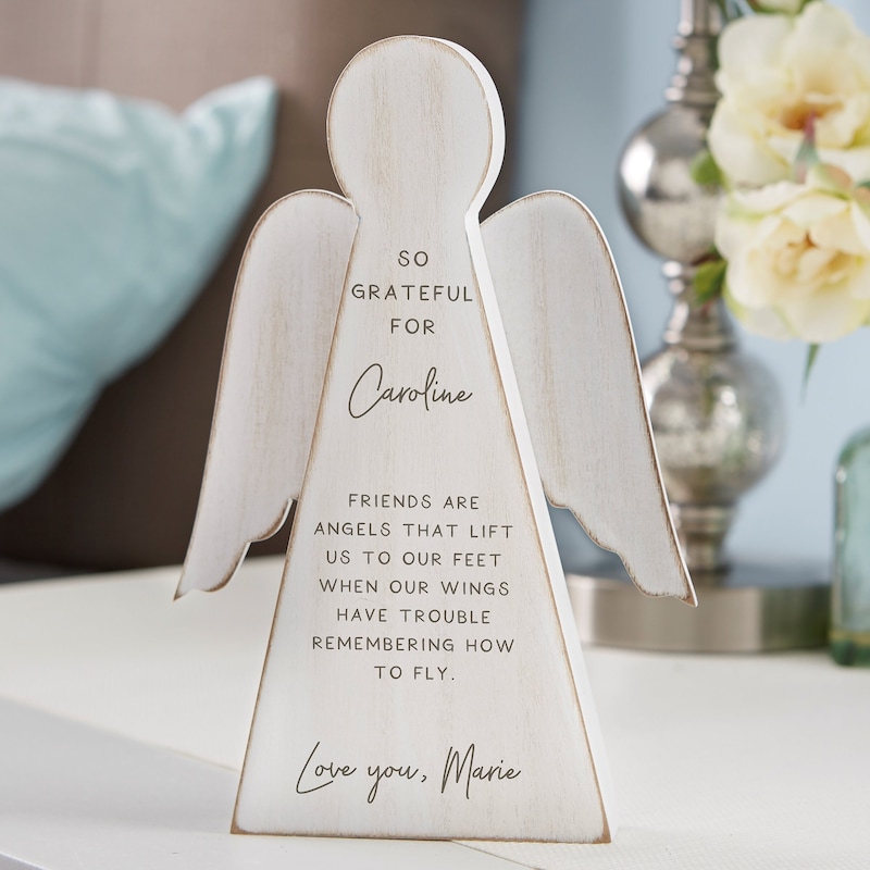 Grateful For You Personalized Wood Angel, Gifts for Her, Wooden Keepsake