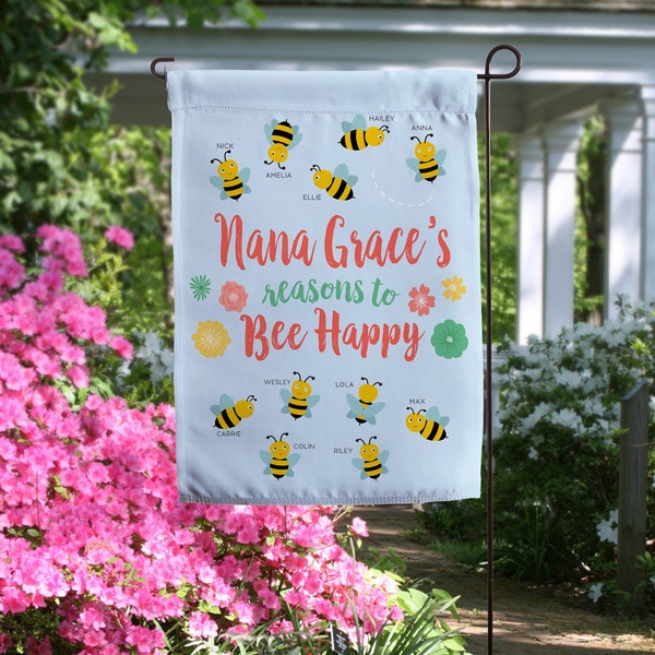 Bee Happy Personalized Garden Flag, Yard Flag, Gifts for Her, Gift for Grandma, Gift for Mom, Garden Decor, Outdoor Flag, Custom Garden Flag