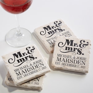 Mr. & Mrs. Personalized Stone Coaster Set, Wedding Gifts, Gifts for Newlyweds, Custom Wedding Gift, Housewarming Gifts