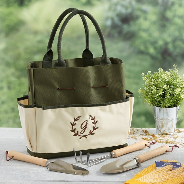 Floral Wreath Personalized Garden Tote and Tools, Gifts for Her, Gardening Gifts, Personalized Gift, Mothers Day Gifts