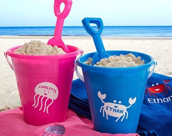 Sea Creatures Personalized Plastic Beach Pail & Shovel, For Kids, For Children, Summer Fun, Beachside, Sand Castles, Beach Bucket, Travel