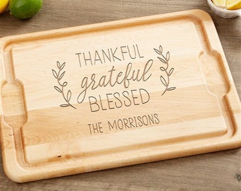 Thankful Grateful Blessed Personalized Hardwood Cutting Board, Family Cutting Board, For Him, For Her, Gift, Family Name, Butcher Block